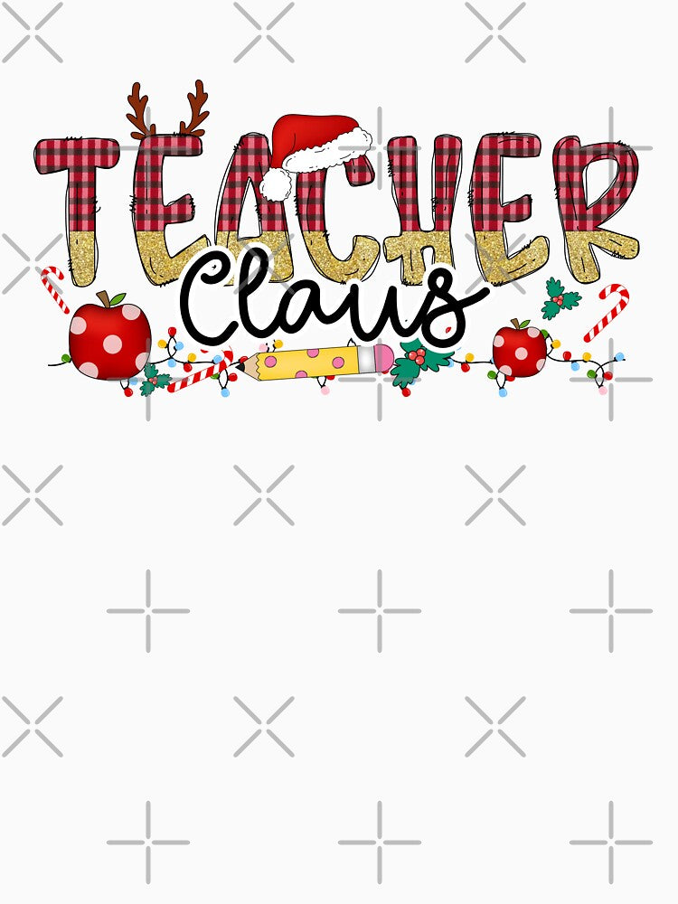 Teacher Claus Christmas Design with Festive Plaid and Gold by CultDigHoriz
