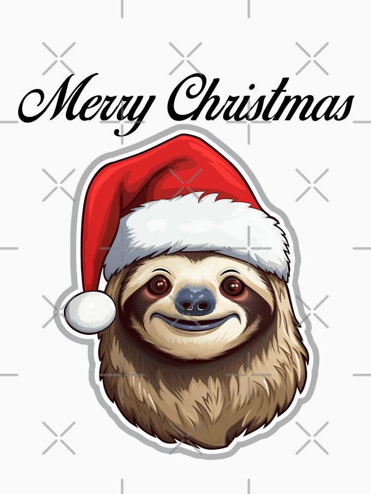 Sloth Wearing Santa Hat - Merry Christmas (Black Lettering) by VelvetRoom