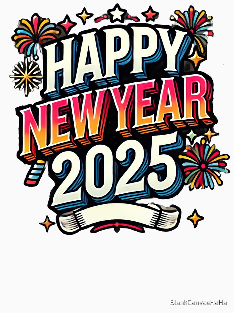 Happy New Year 2025 T-Shirt – Festive Fireworks Design by BlankCanvasHaHa