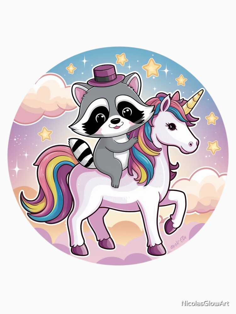 Raccoon And Rainbow Unicorn by NicolasGlowArt