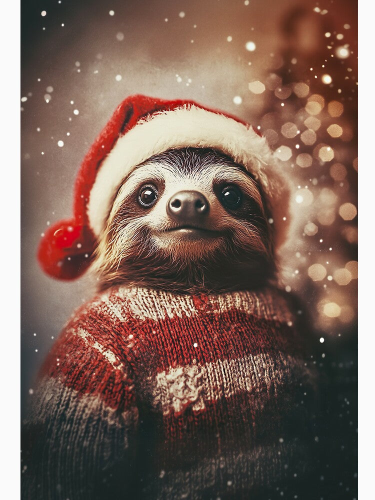 Cute Christmas Sloth, Funny Retro Animal Photo by CheekyAnimalz