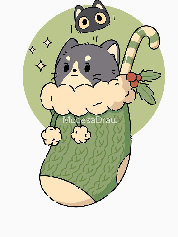 Tuxedo and Kitten Christmas | Green by ModesaDraw