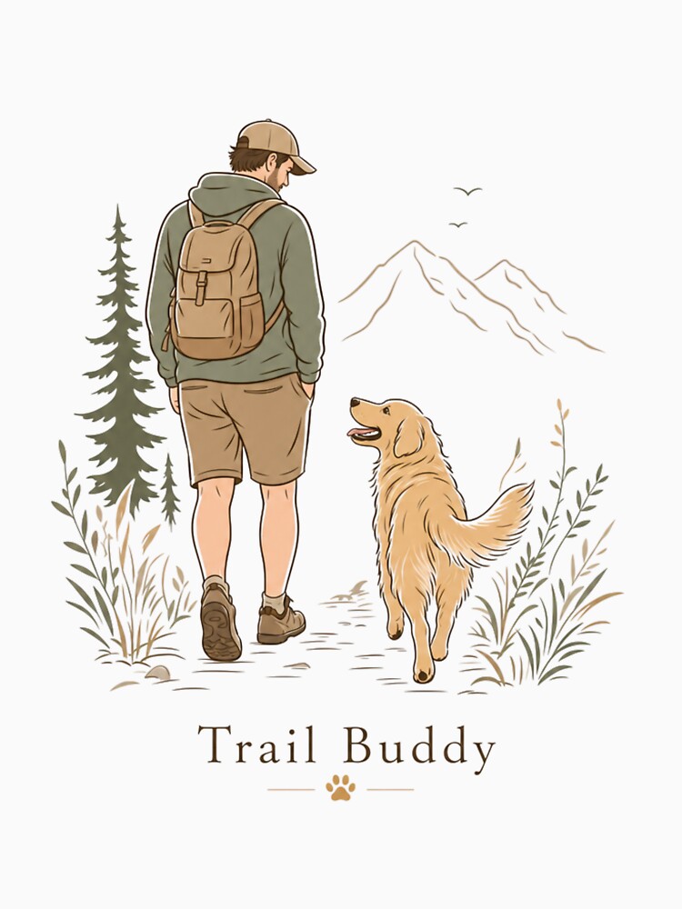 Trail Buddy Golden Retriever Dog Dad Minimalist T-Shirt by Ashley critters