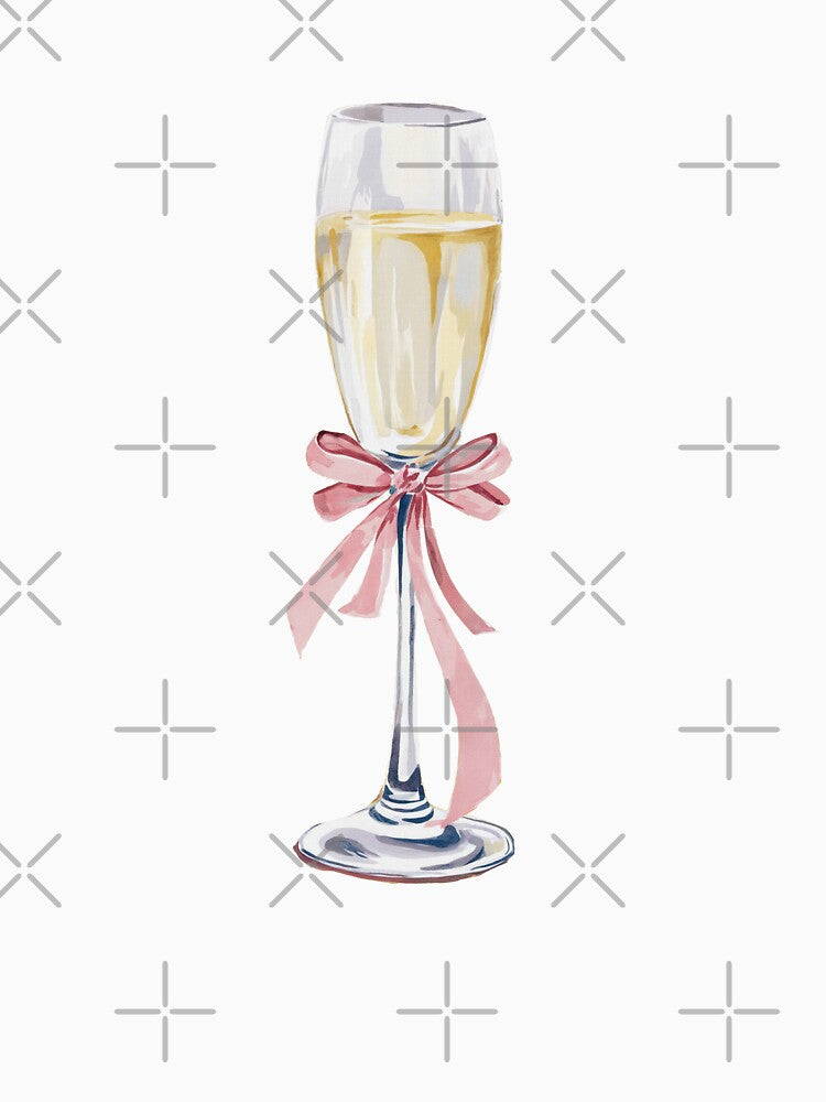 Elegant Champagne Glass with Pink Bow by GlowinUp Shop