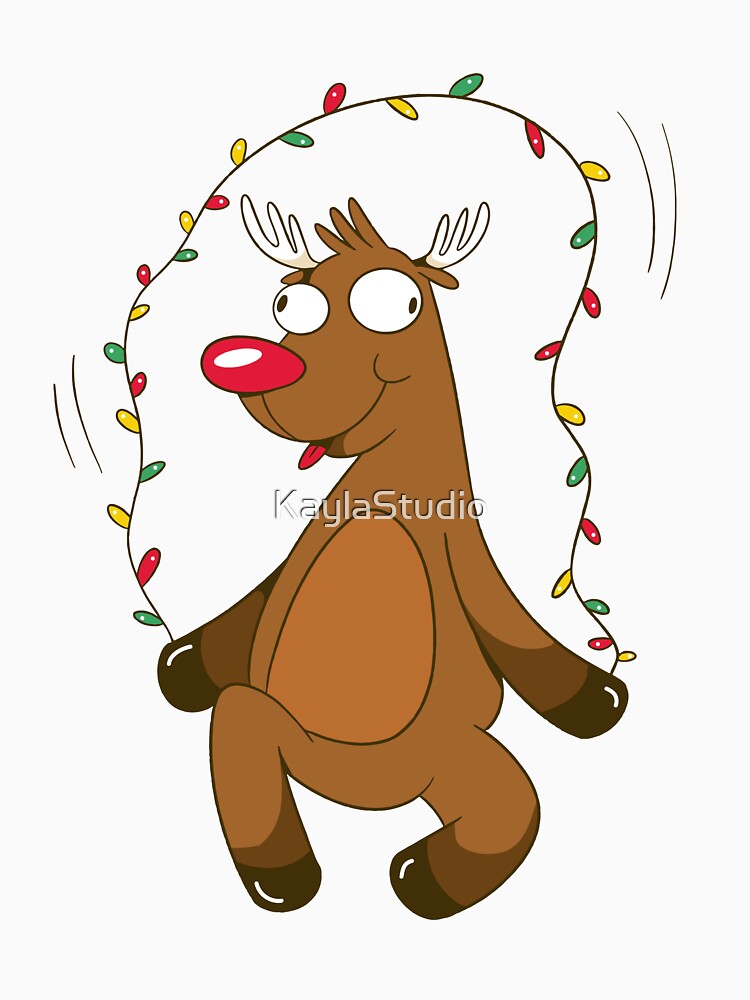 Funny Adorable Rudolph the Red Nose Reindeer Skipping Christmas Lights by KaylaStudio