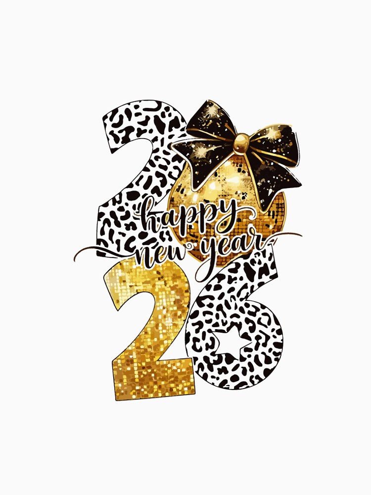 Happy New Year 2025 Cute Gold Disco Ball Bow New Years Eve by kiralynstration