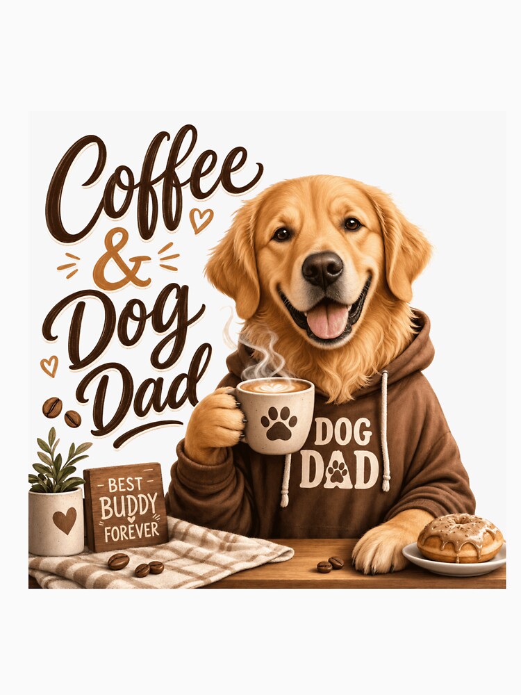 Cozy Coffee Golden Retriever Dog Dad Morning Kawaii T-Shirt by Ashley critters