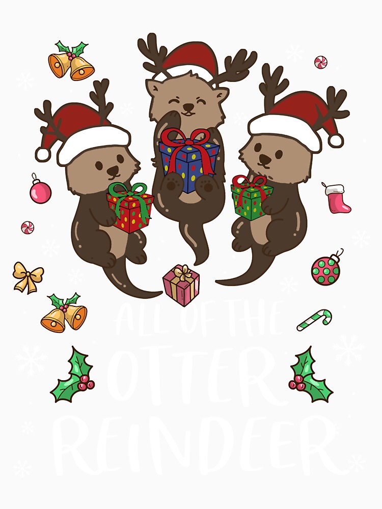 Cute Otters Reindeer Kids Funny Merry Christmas Amimal Lover by LavateArtStudio