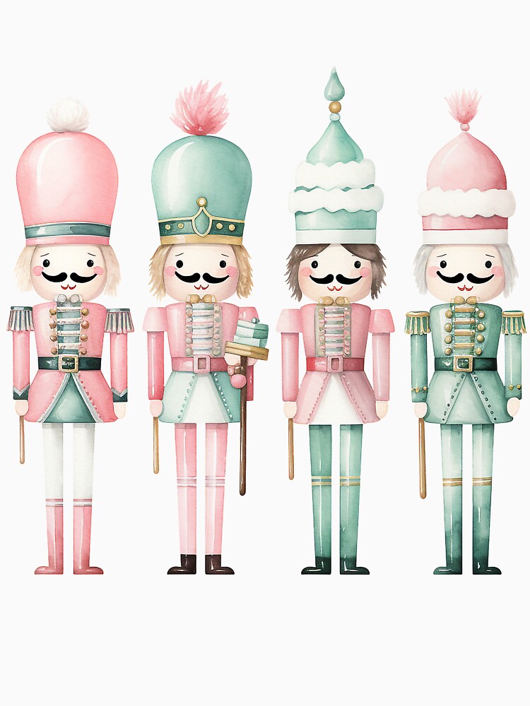 Nutcrackers Mint Pink Winter Christmas Watercolor by Feeling Artsy
