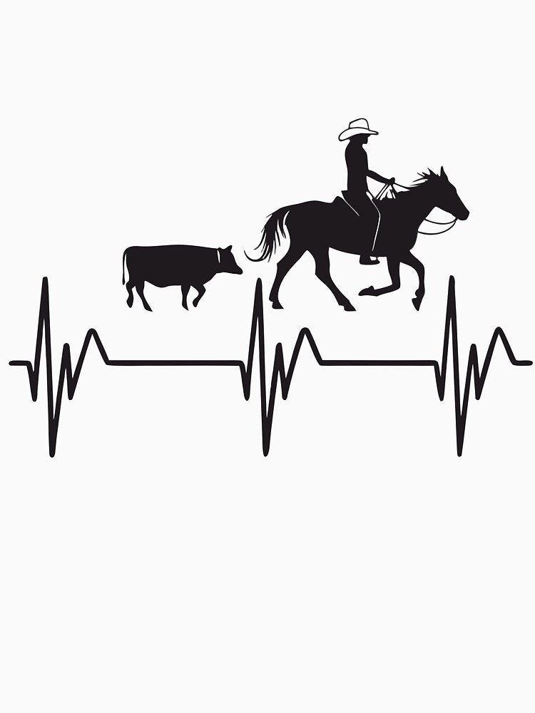 Cutting Horse Heartbeat – Minimalist Cowboy & Steer Line Art Design by VividOrganica