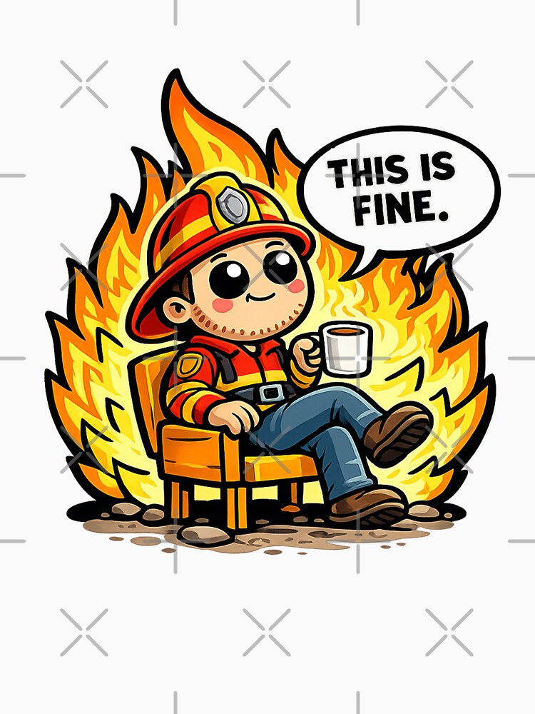 This Is Fine Funny Firefighter Coffee Chaos Humor Design by MonkiFlipp