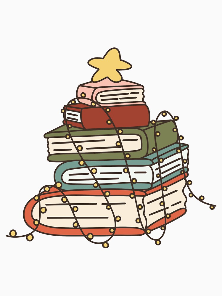 Book Christmas Tree – Cozy Holiday Book Lover Illustration by inelistudio