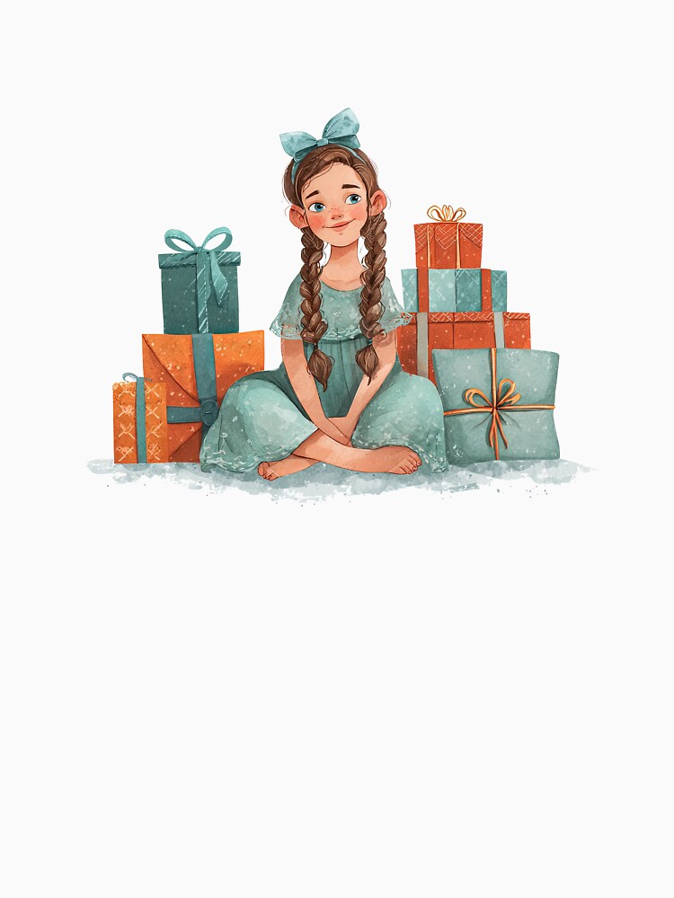 girl by the Christmas tree, joyfully unwrapping gifts by ArtFairy38