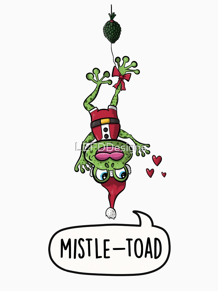 Mistletoad - Cute Funny Mistletoe Toad Christmas Cartoon Pun by LEFDDesigns