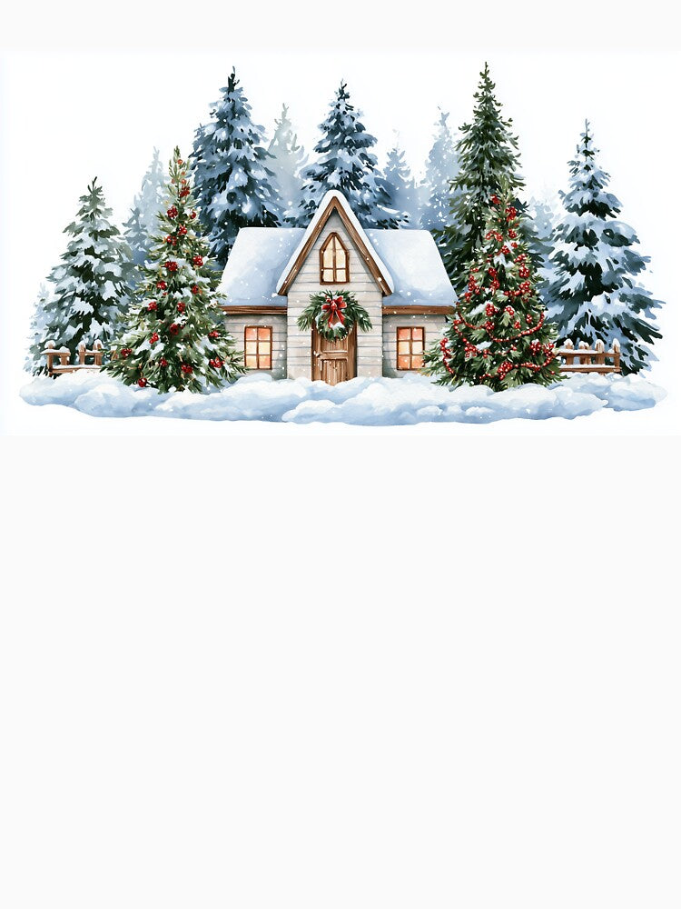 Cozy Watercolor Christmas Cottage in Snowy Forest by SoykAart