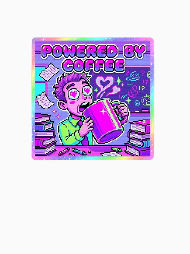 Y2K Sticker - Teacher Powered by Coffee Funny Gift by OrikuStudio