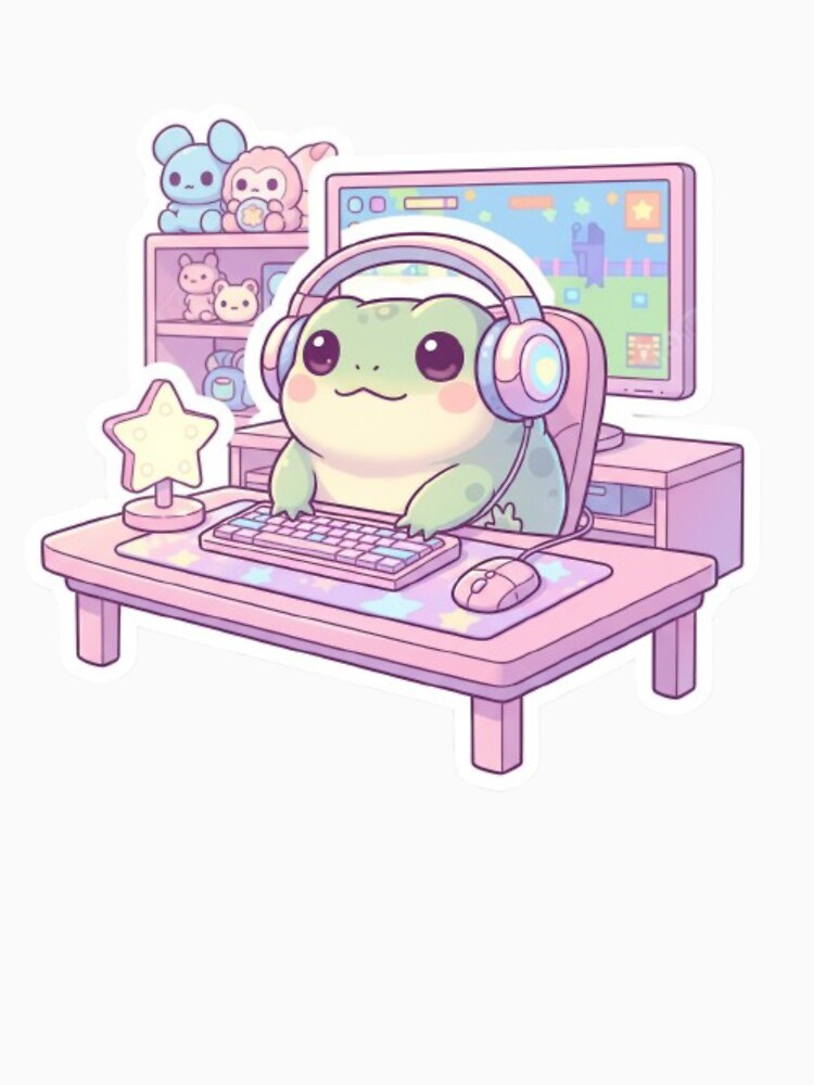 Kawaii Gamer Frog Aesthetic – Cute Pastel Gaming Setup Design by DesignNovaCo
