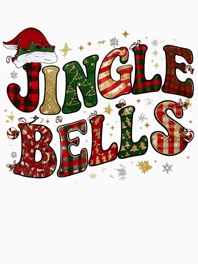 Jingle Bells | Festive Letter Art with Candy Canes & Gold Accents by EverlaPrints