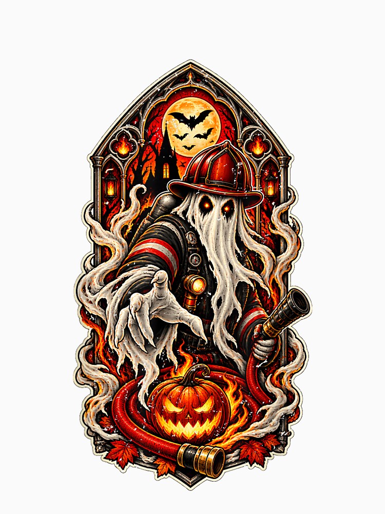 Halloween Ghost Firefighter Pumpkin Spooky Fireman First Responder by kiralynstration