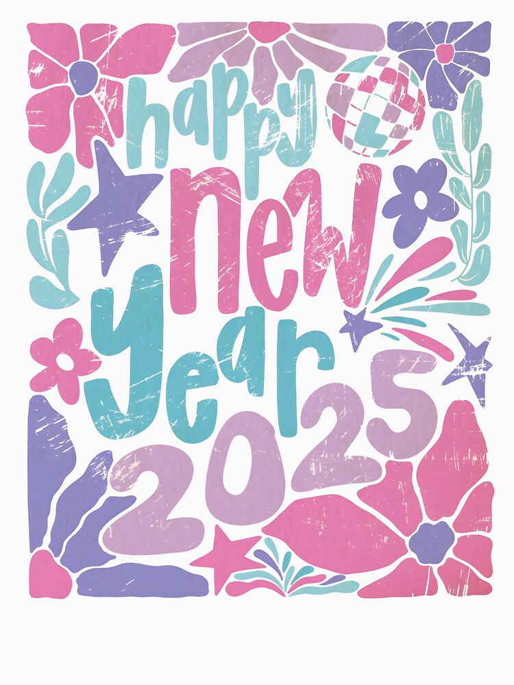 Retro Happy New Year 2025, Pastel Floral New Year by Masonbaxter