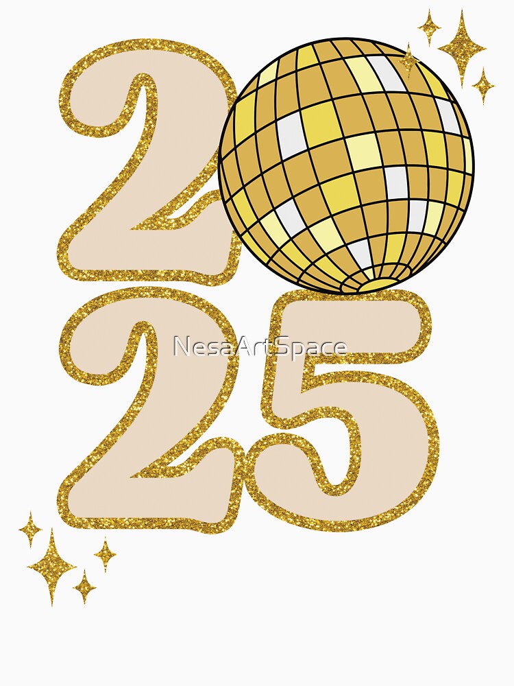 2025 Retro Gold Disco Ball New Year by NesaArtSpace
