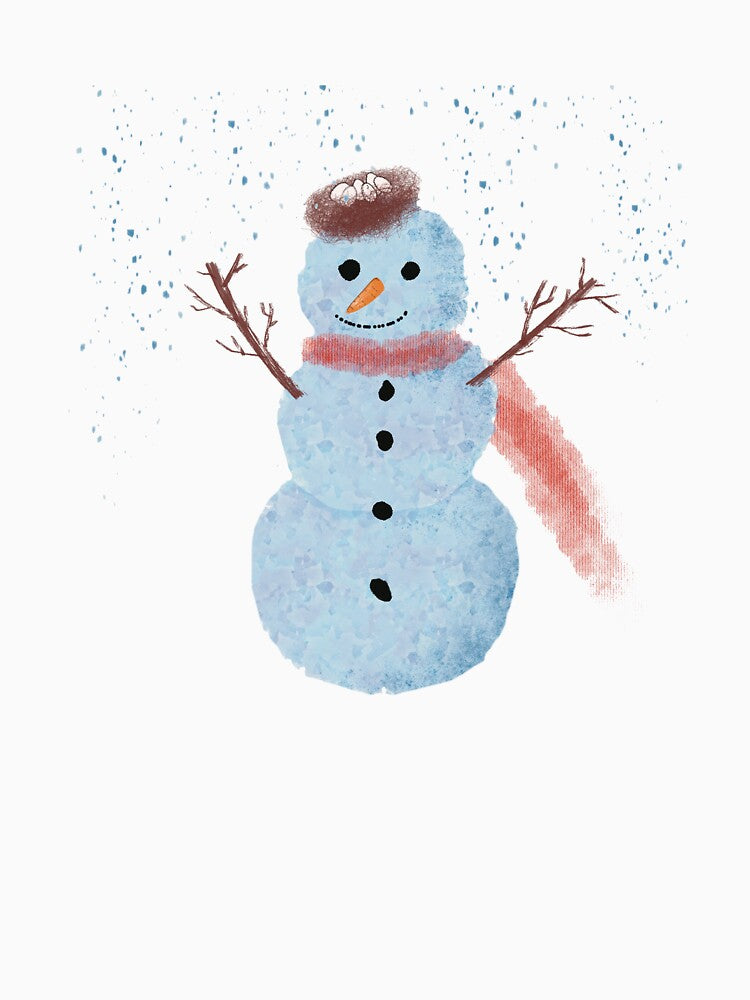 Cute Snowman with Bird Nest Hat & Red Scarf – Whimsical Winter Christmas Illustration by ShykShop