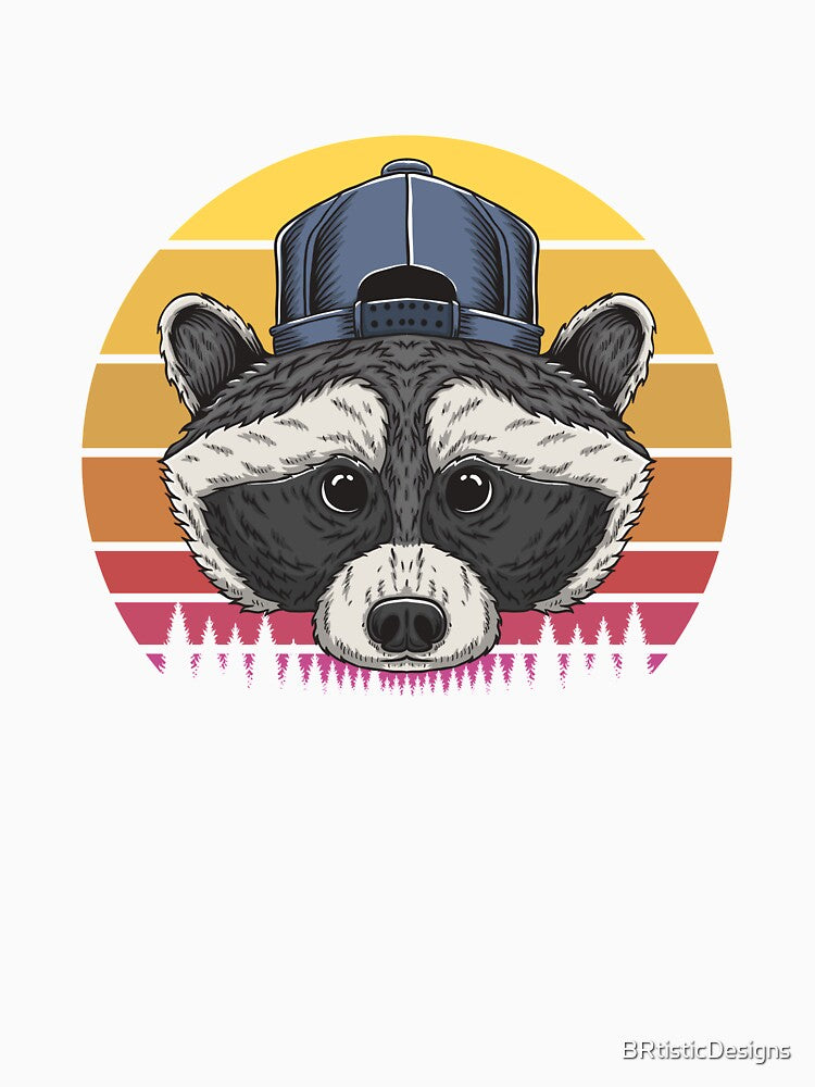 Retro Raccoon Sunset design, funny gift for raccoon lovers birthday or Christmas by BRtisticDesigns