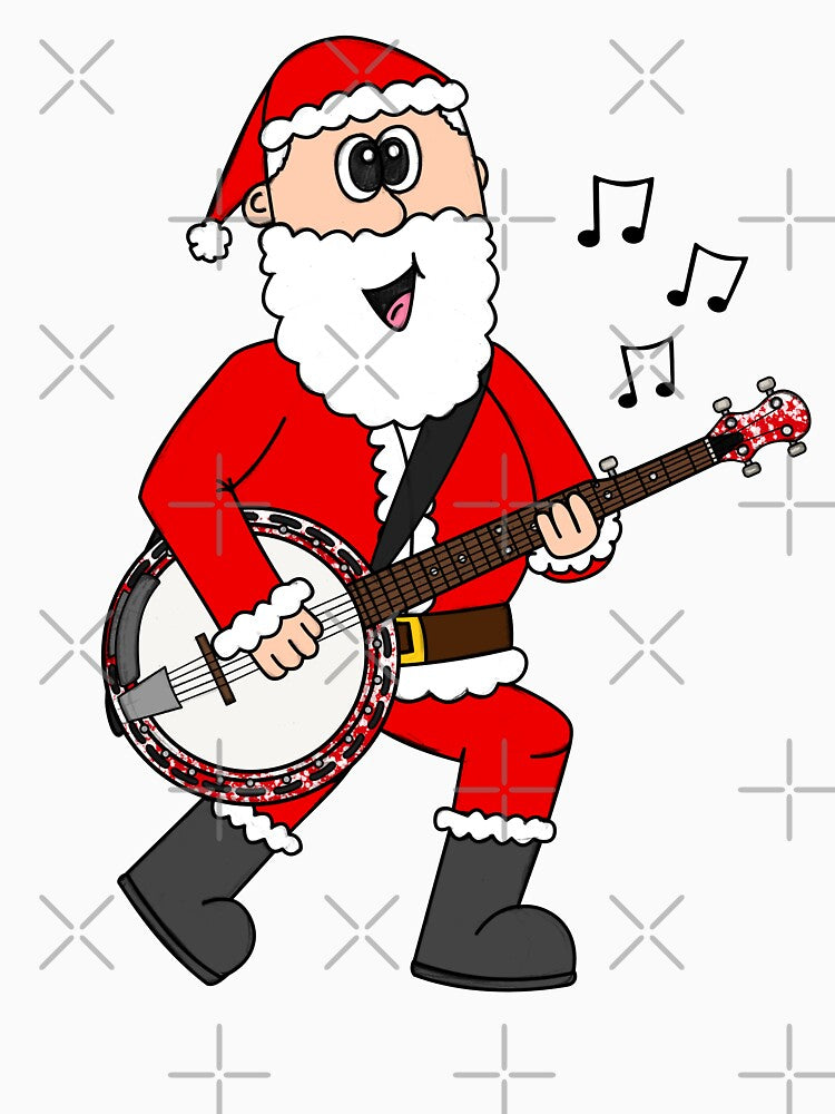 Santa Playing Banjo, Christmas Banjoist Folk Musician by doodlerob