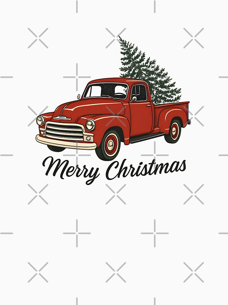 Vintage Red Christmas Truck With Tree – Retro Holiday Pickup Illustration by Imaginationbeyond