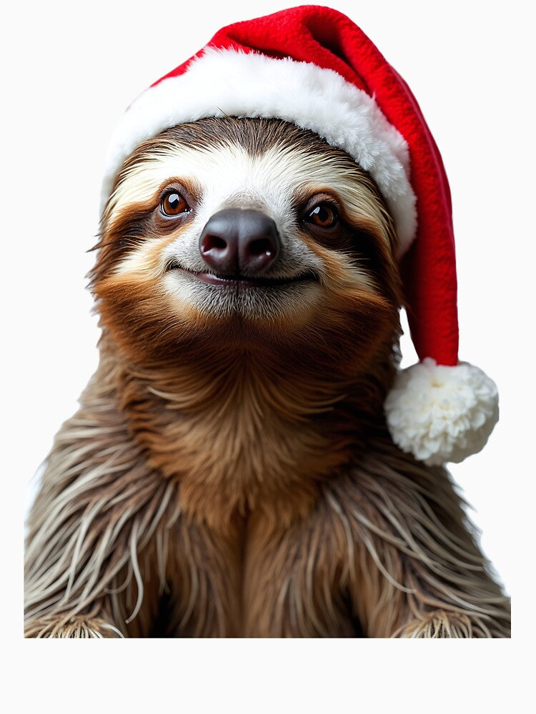 Funny Sloth Wearing Christmas Hat by LazyOwlStore