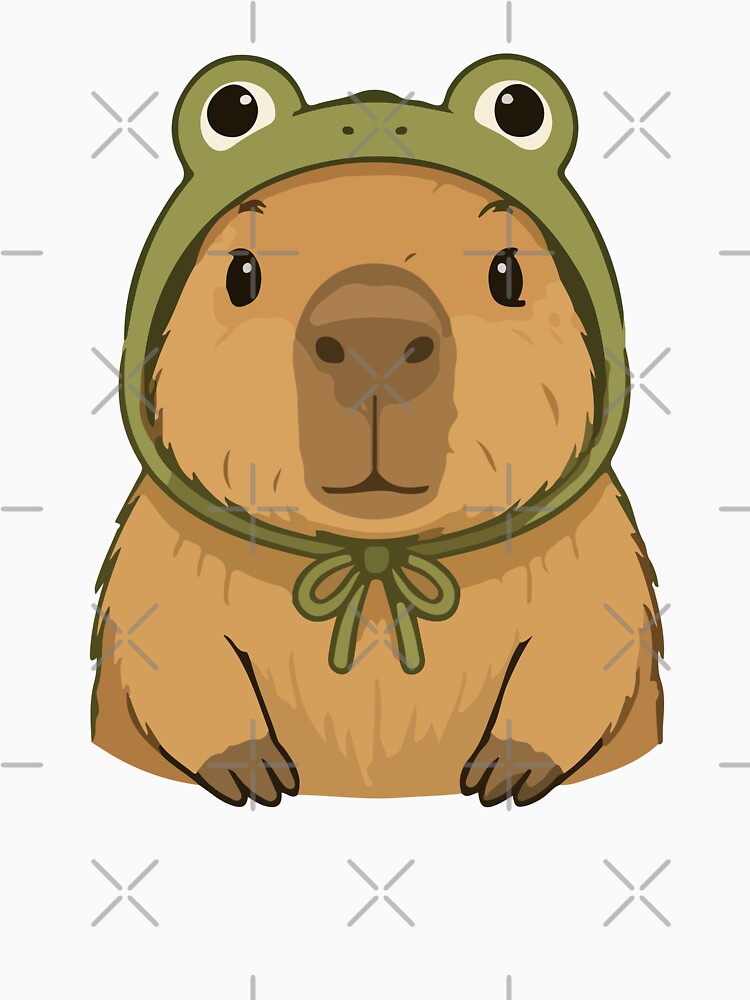 Capybara Cartoon in Frog Hood Funny Animal by stylishdzign