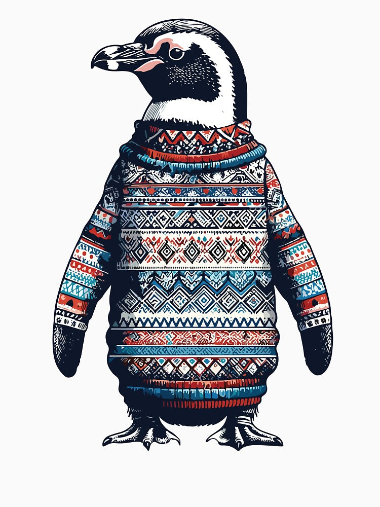Cute Penguin Wearing Colorful Winter Sweater Festive Art by RamyGallery