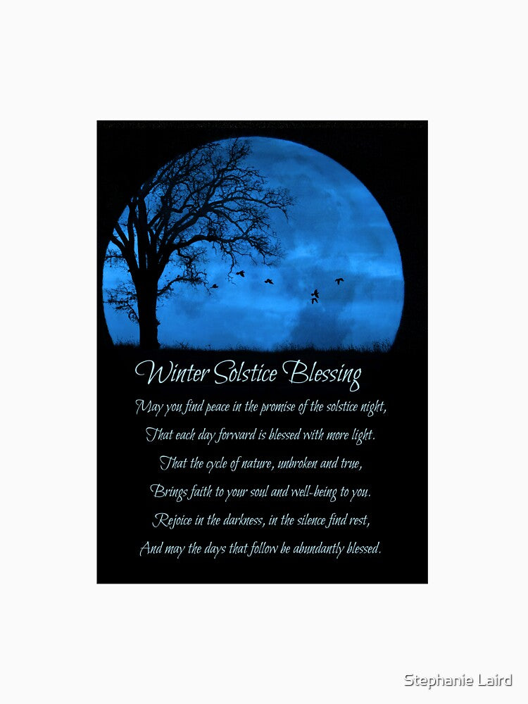 Winter Solstice Blessing Poem with Oak Tree Moon and Birds Spiritual by Stephanie Laird