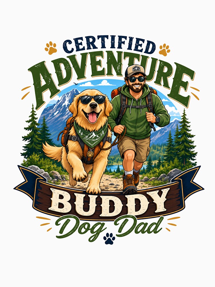 Certified Adventure Buddy Golden Retriever Dog Dad T-Shirt by Ashley critters