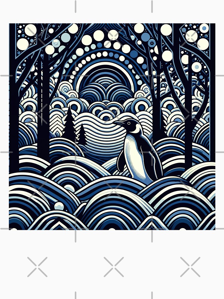 Winter Midnight Blue Abstract Shape Forest With Penguin by PenguinForests
