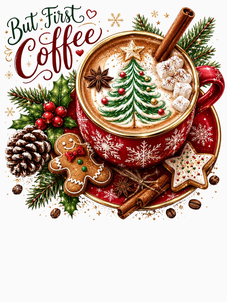 But First Coffee Cozy Festive Christmas Latte Art by DYAFLK