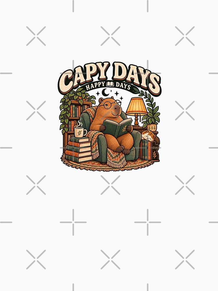 Cozy Capybara Reading Vintage Library Illustration by lovepower
