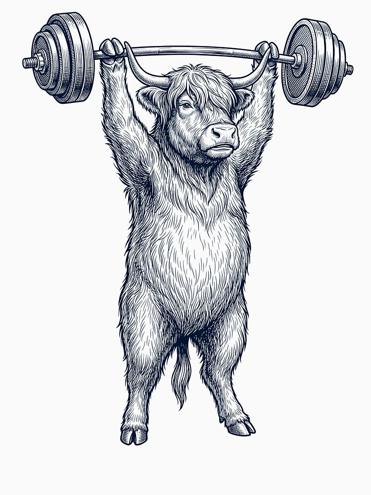 Vintage Highland Cow Weightlifting Deadlift Gym Animal Lover by DoodleTortle