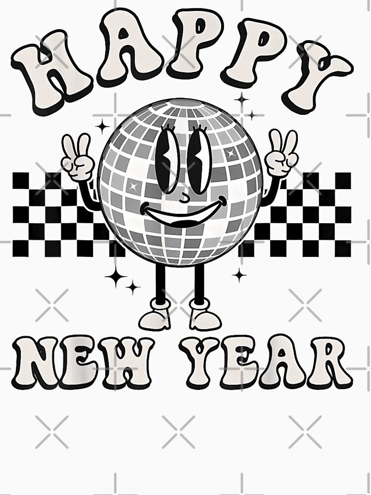 Happy New Year Smiling Disco Ball Retro Party Illustration by Phil Ben