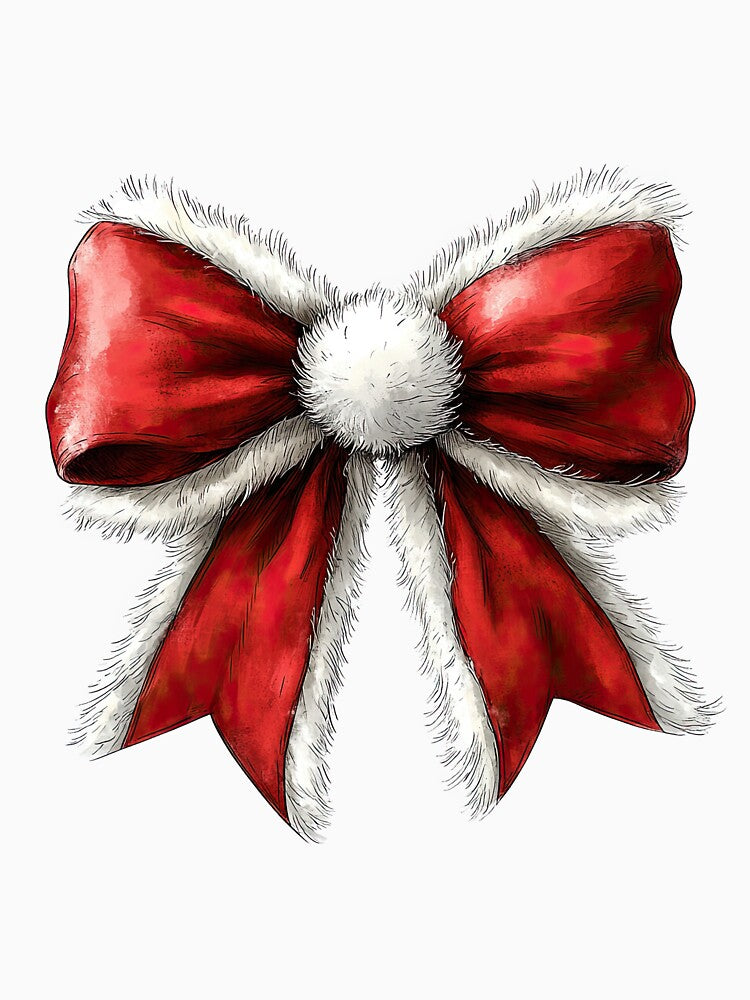 Elegant Red Christmas Bow with White Fur Trim – Festive Holiday Ornament Decoration by BabydellArt