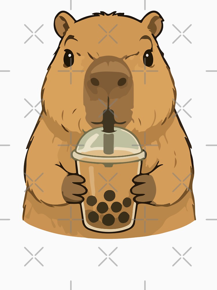 Capybara Cartoon Drinking Bubble Tea Funny Animal by stylishdzign