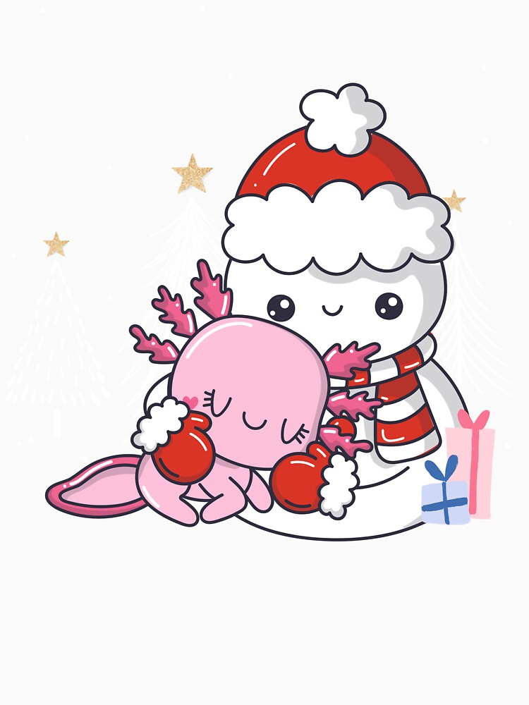 Kawaii Axolotl With Snowman Christmas Trees Gifts by Dewlangrial