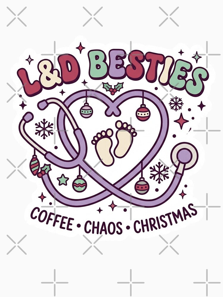 L&D Besties Coffee Chaos Christmas Stethoscope Labor and Delivery Nurse by raedattia