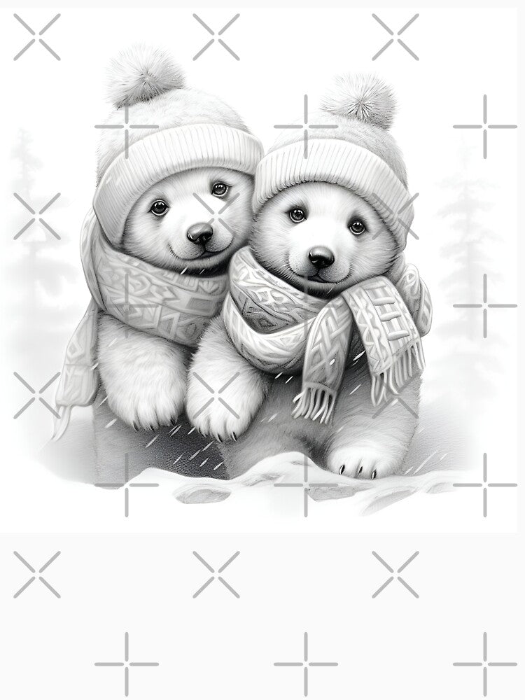 pencil sketch of christmas baby polar bears by dcrc