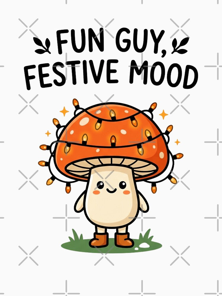 Fun Guy Festive Mood Cute Mushroom Holiday Lights Pun Kawaii Mycology by raedattia
