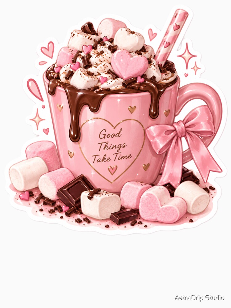 Pink Hot Chocolate Aesthetic – Cute Kawaii Marshmallow Girlies Drink by AstraDrip Studio