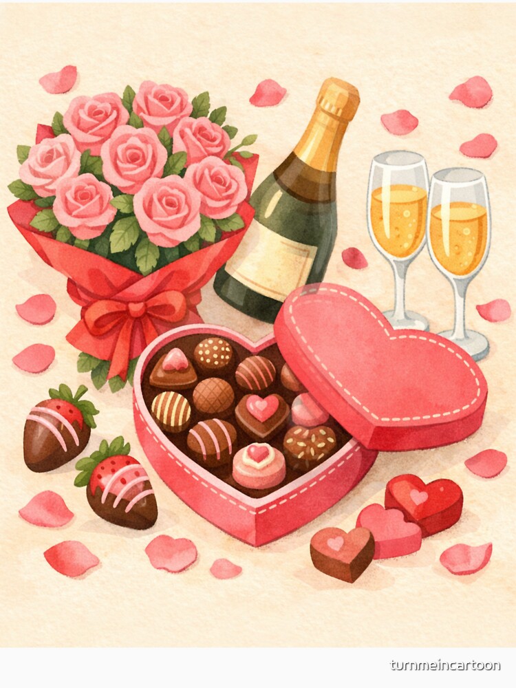Valentine’s Day watercolor illustration of a heart-shaped box with chocolates by MariaPencilArt