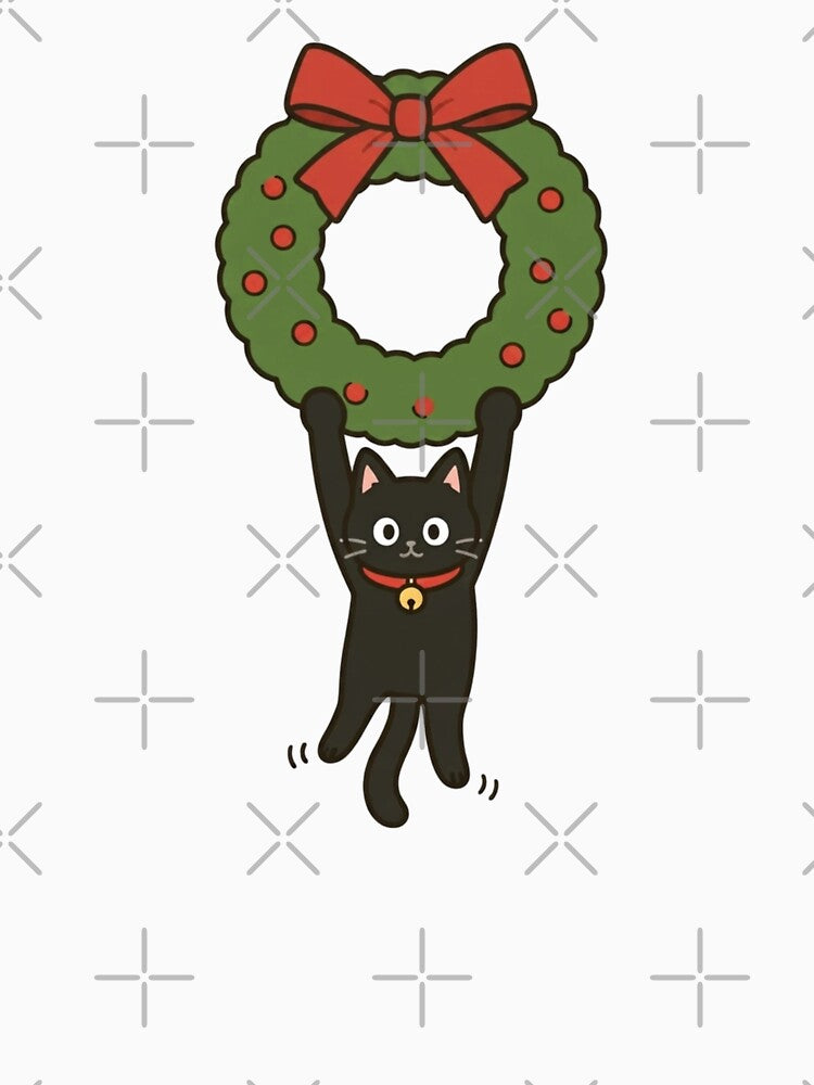 Cute Black Cat Christmas Wreath | Funny Holiday Cat Lover by LuloCreative