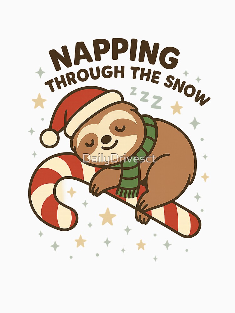 Napping Through the Snow | Cute Christmas Sloth Sleeping on Candy Cane by DailyDrivesct