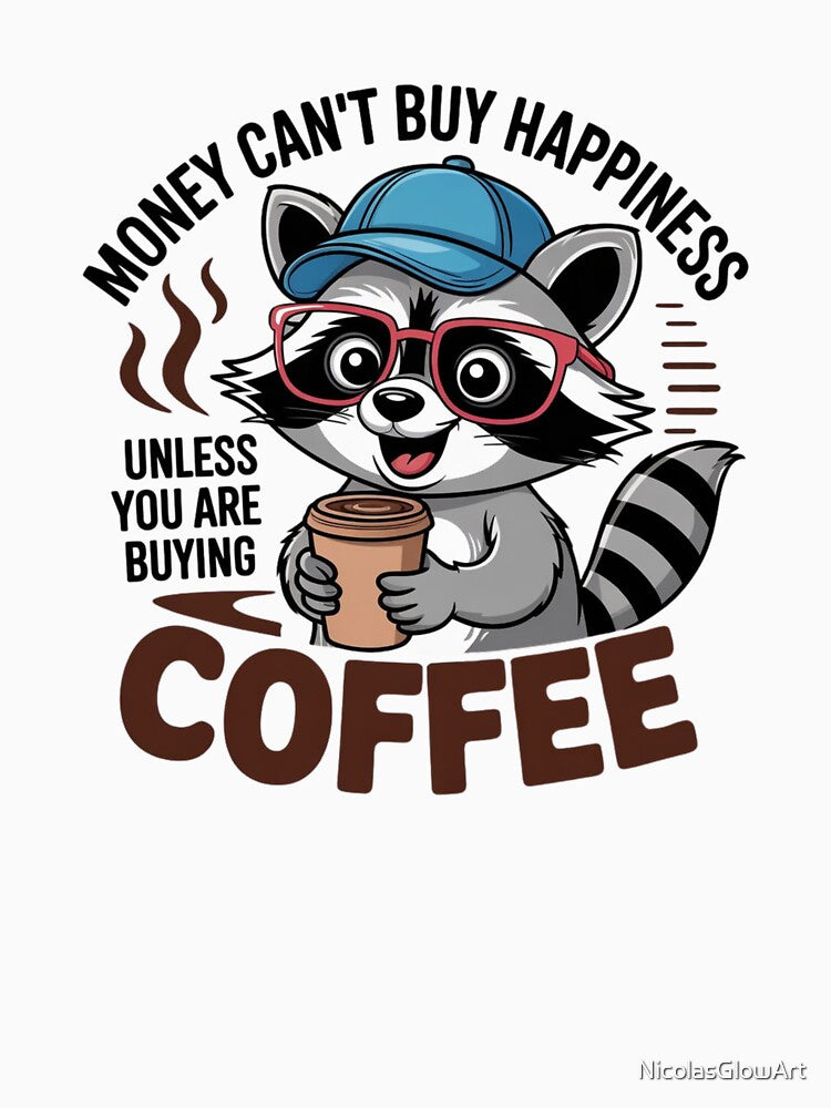 Raccoon and Coffee | T-Shirt by NicolasGlowArt